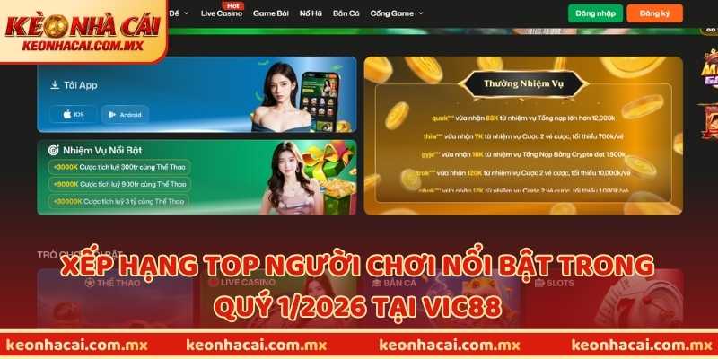 Xếp hạng top người chơi nổi bật trong quý 1/2026 tại VIC88